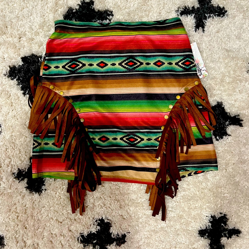 Serape fringe skirt size small western Aztec